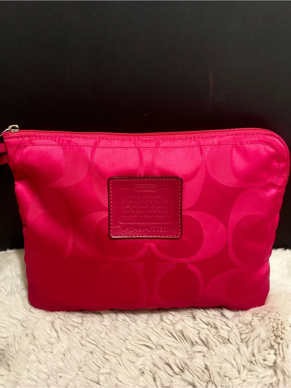 Coach Hot Pink Signature Getaway Nylon Cosmetic Pouch